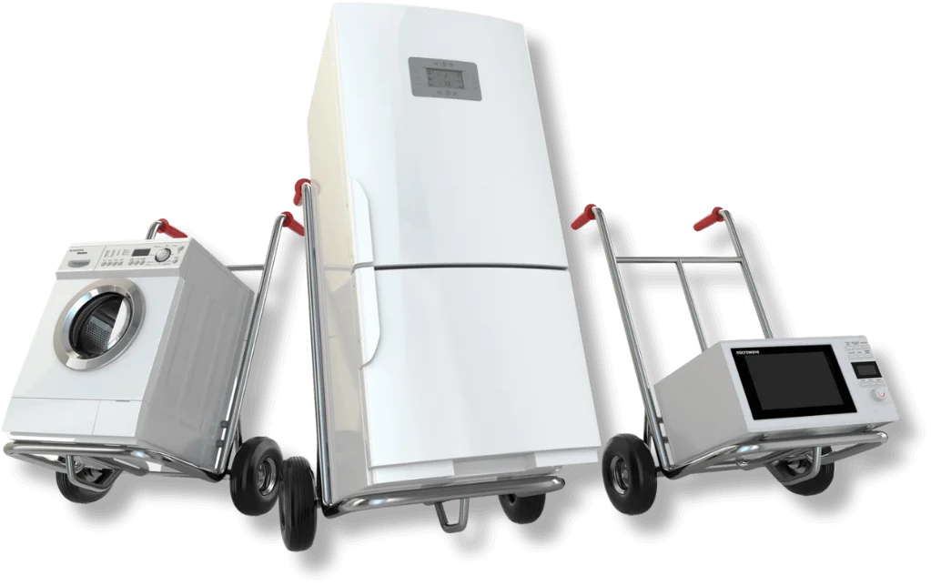 Two refrigerators and a microwave on a cart with footer.